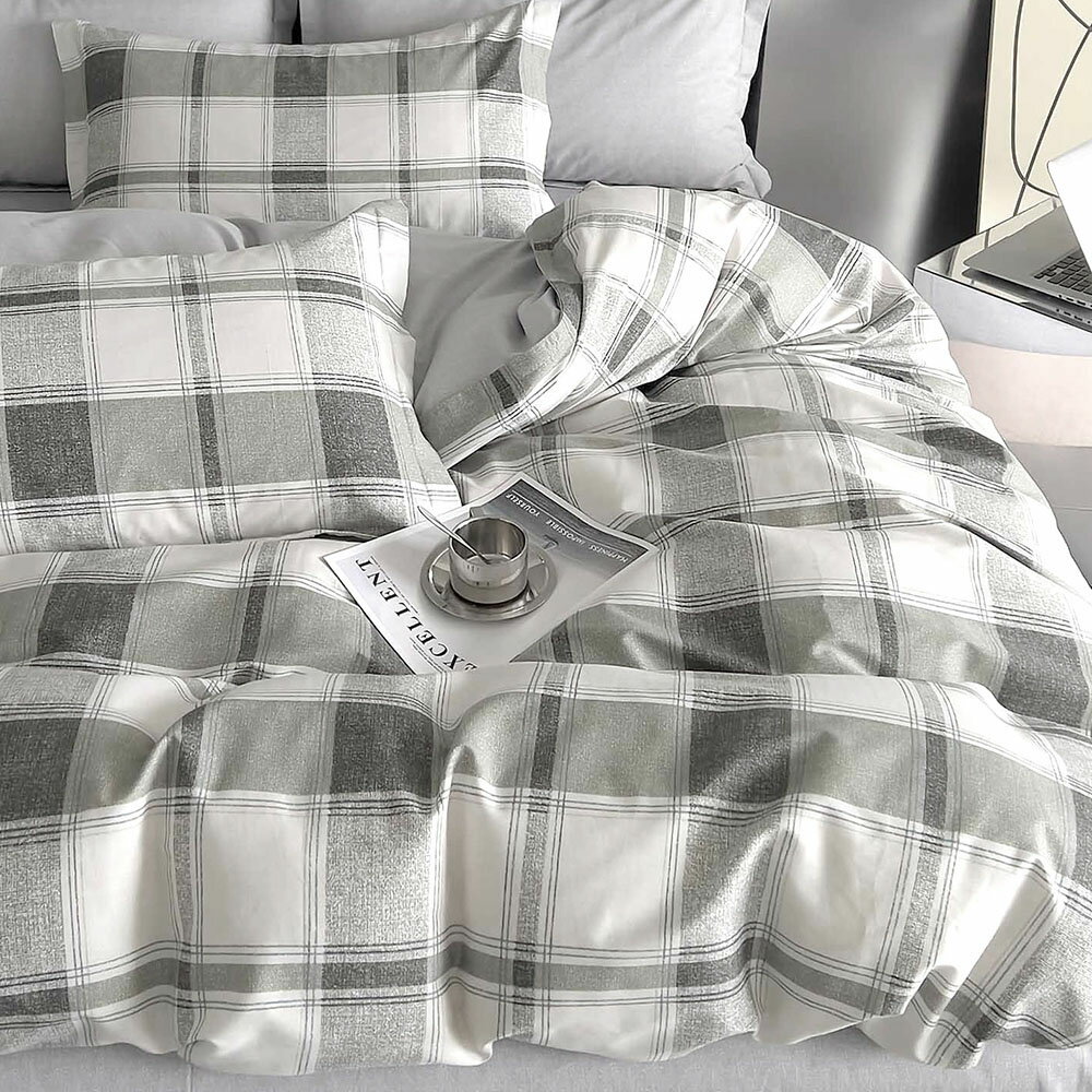 床包枕套組-單人/雙人/加大 / 精梳純棉 / 灰格之間 台灣製 1