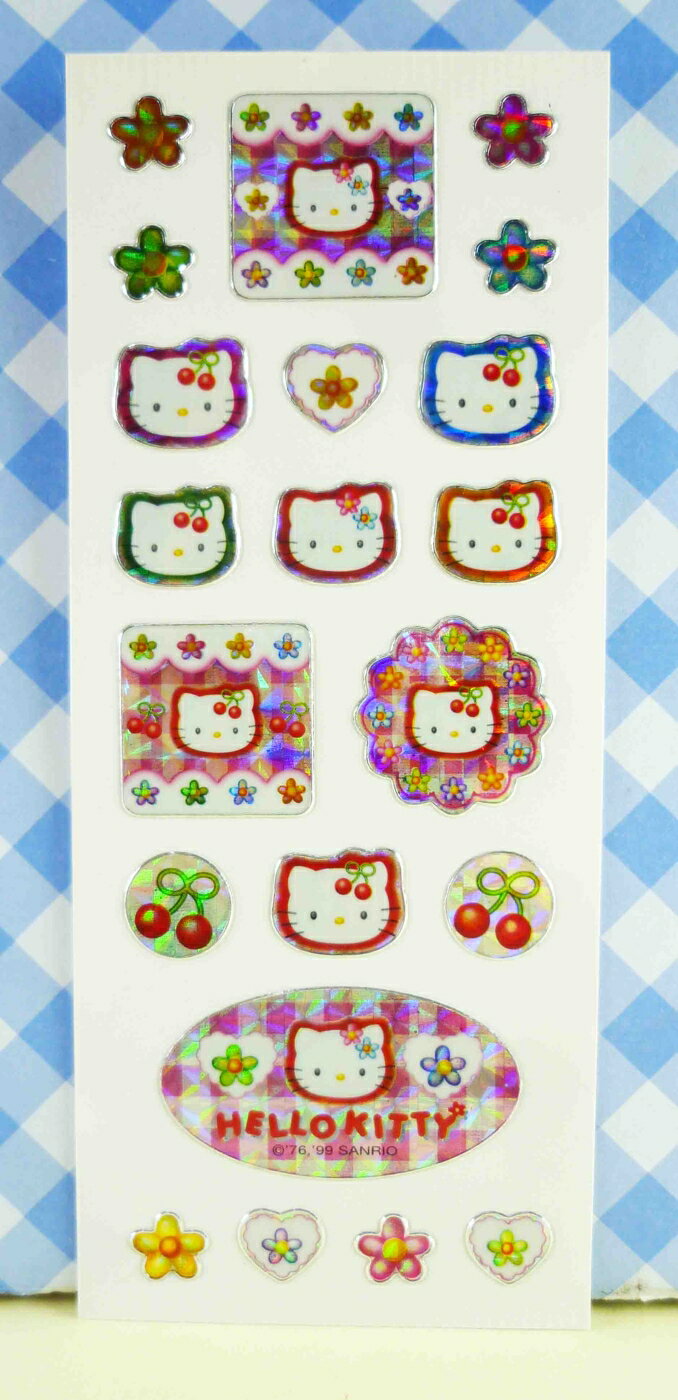 【震撼精品百貨】Hello Kitty 凱蒂貓 KITTY閃亮貼紙-櫻桃格子 震撼日式精品百貨