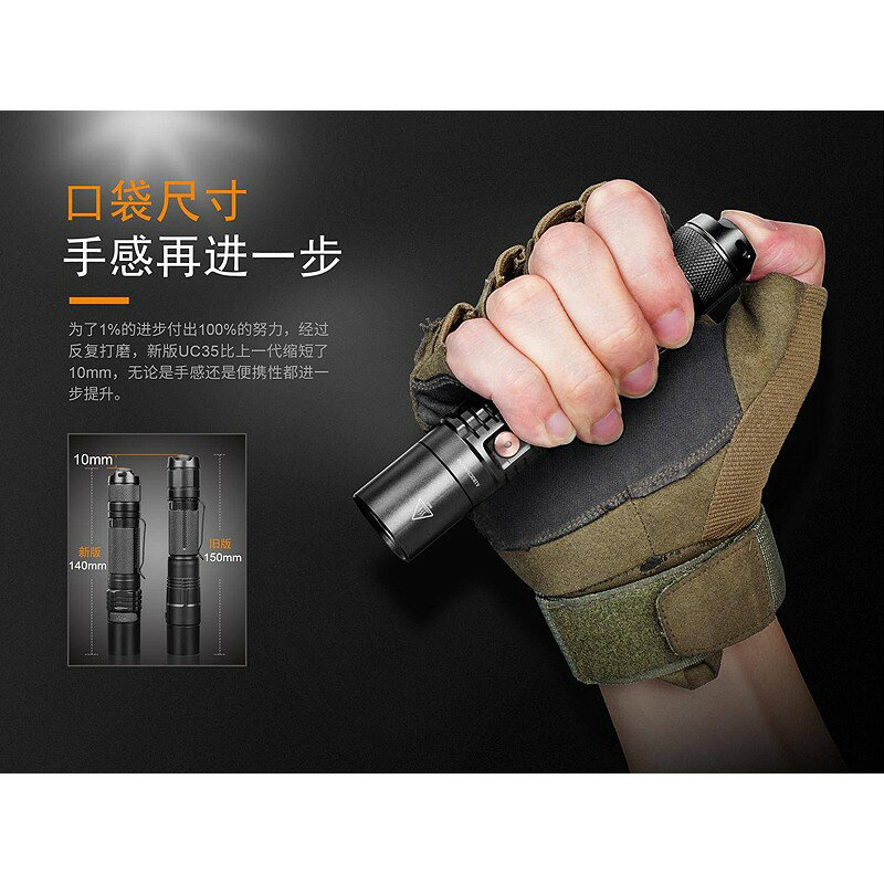【錸特光電】FENIX UC35 V2.0 1000流明 內附電池 戰術小直筒 USB直充 有電量顯示 雙按鍵 抱夾 3