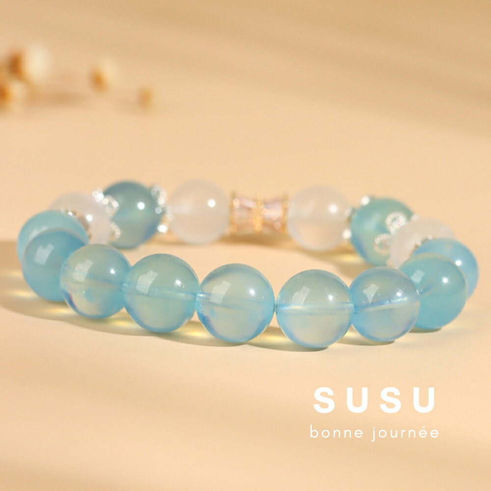 SU SU︱蔚藍星河水晶手鍊❤️海藍寶 月光石 事業運 招財 轉運 能量 防小人 送禮 推薦 韓系 日系 1