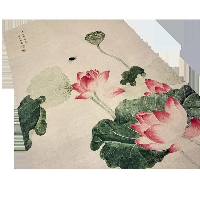 仿古畫名畫復制品清吳應貞荷花圖吉祥名畫花鳥畫中國畫名人字畫