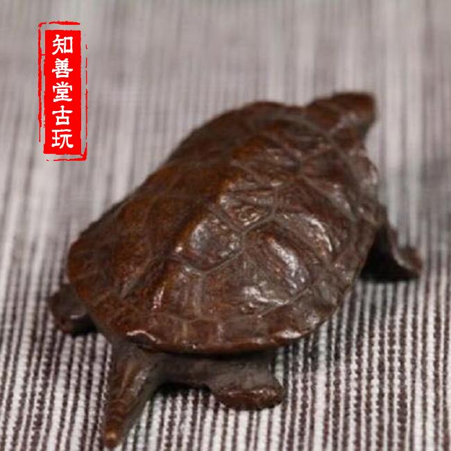 古玩銅雕件紫銅小烏龜小擺件手把件茶道蓋置茶寵仿古銅雕實心銅件
