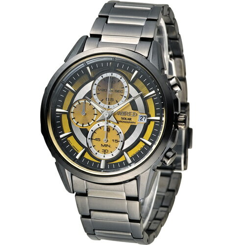 WIRED 耶誕限量 創意無限太陽能計時腕錶 V176-0AK0SD(AY9007X1)-42mm-金面鋼帶【刷卡回饋 分期0利率】【APP下單22%點數回饋】
