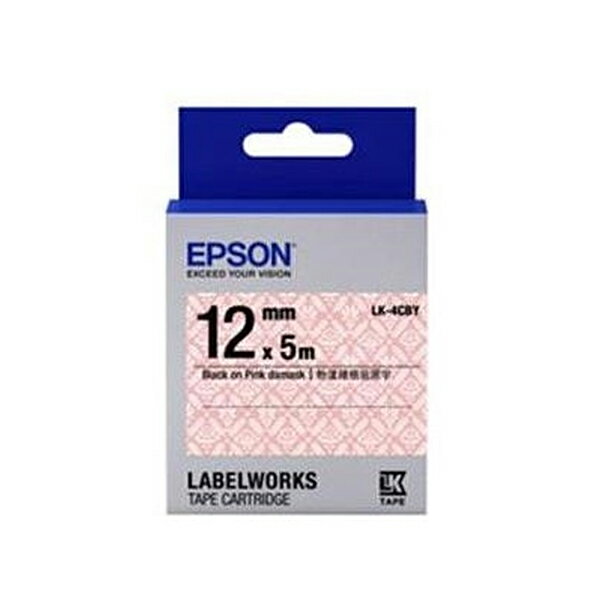 EPSON Pattern系列 LK-4CBY 粉漾綾格底黑字 12mm 標籤帶 C53S654462 適用 LW-200KT/220DK/K200BL/400/K400/C410/K420/500/600/700/900P/Z900/1000P