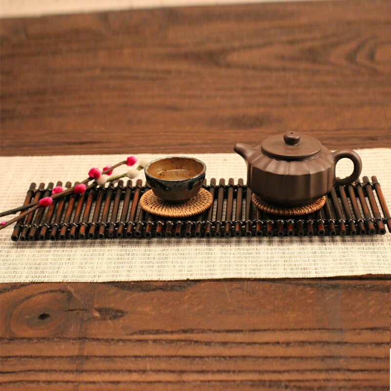 純手工紫色竹排編織茶托隔熱墊茶盤茶杯墊功夫茶具配件竹幹泡臺