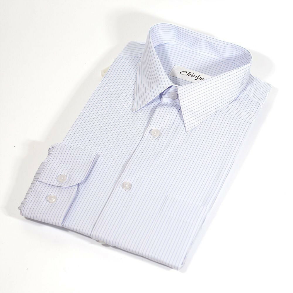 【CHINJUN/35系列】勁榮抗皺襯衫-長袖、白色藍條紋、k2202