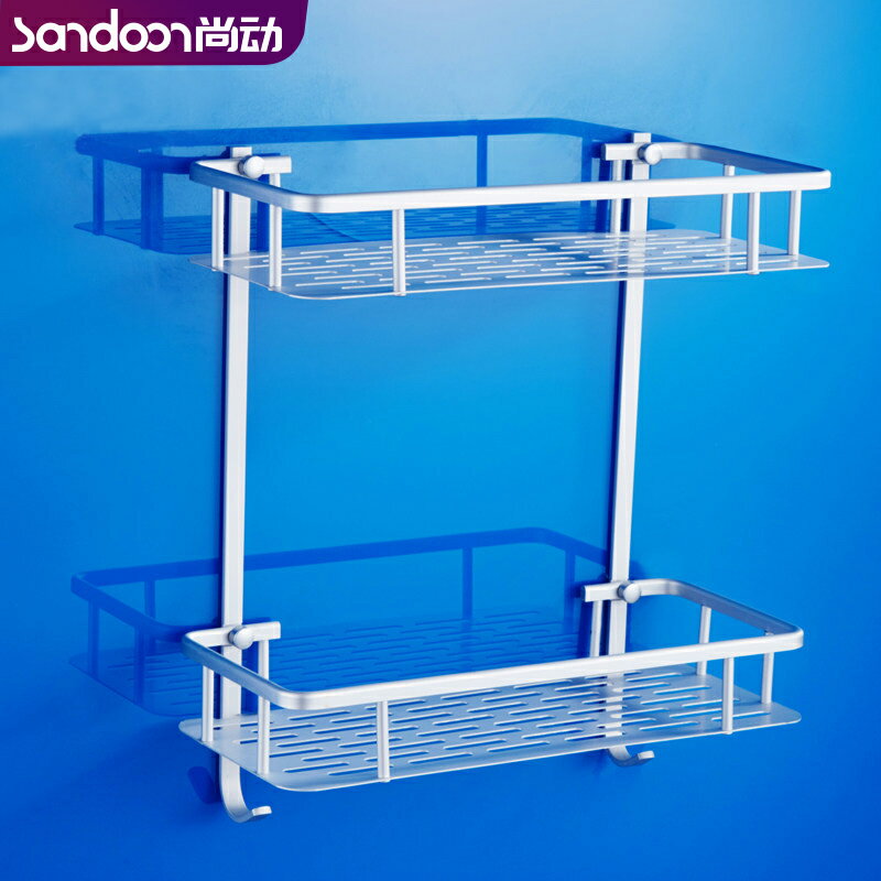 尚動太空鋁加厚加寬 四方雙層鋁板網籃廚房置物架浴室角架帶掛鉤