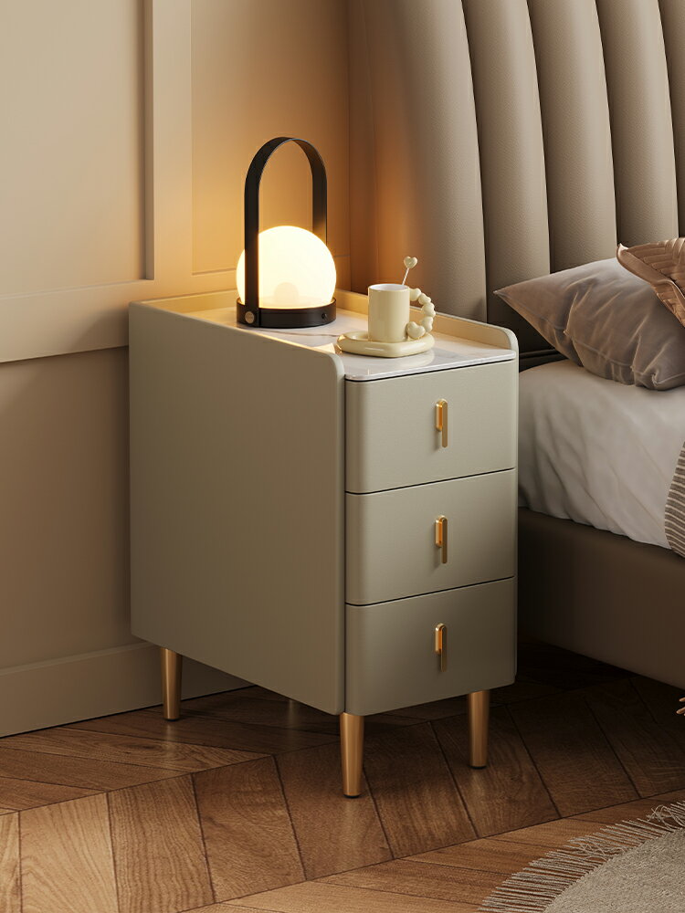 超窄小型實木床頭櫃簡約現代家用臥室小戶型智能巖板三抽屜床邊櫃