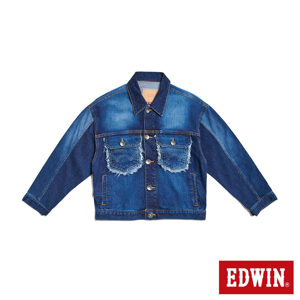 EDWIN 再生系列 丹寧拼接外套-女款 中古藍