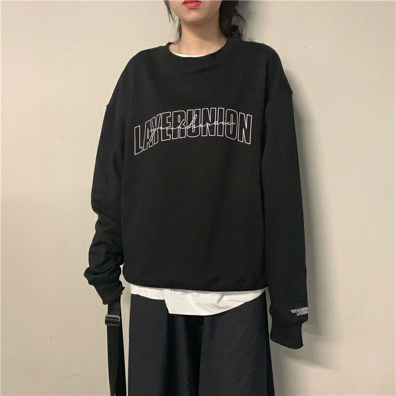 古著cec鹽系衛衣女春秋潮ins慵懶風bf薄款寬松上衣服