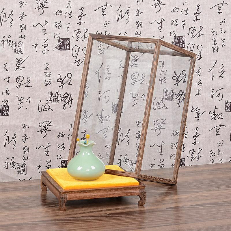 實木擺件觀音佛像玻璃罩子紅木寶籠工藝品花瓶底座防塵透明展秦之