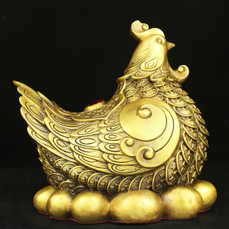 金屬銅雞擺件純黃銅金錢母雞金雞下蛋生肖招財風水家居裝飾工藝品