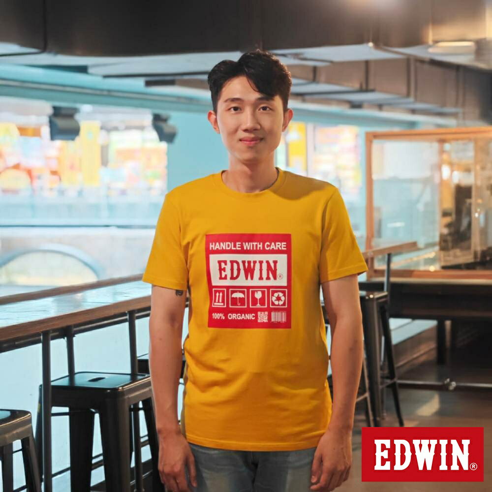 EDWIN 男女款 標籤貼紙LOGO短袖T恤 (黃色)
