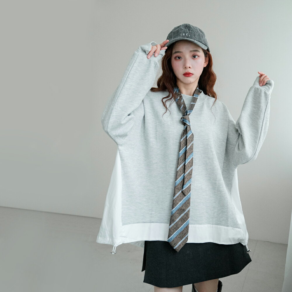 ★限時下殺$690★MIUSTAR圓領拼接下擺抽繩寬鬆休閒上衣(共1色)1125預購【NR2533】