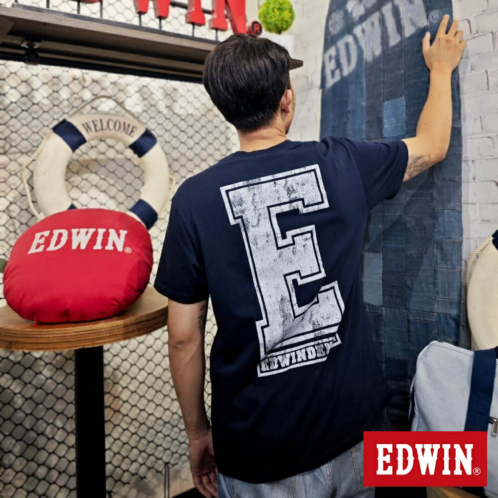 EDWIN 男款 反面印花LOGO短袖T恤 (丈青色)