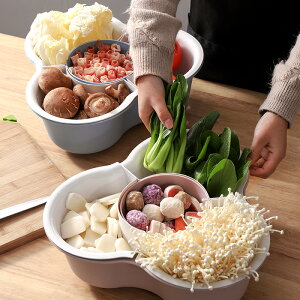 香彩火鍋拼盤蔬菜洗菜盆瀝水籃家用雙層多格水果盤食材裝放菜籃子