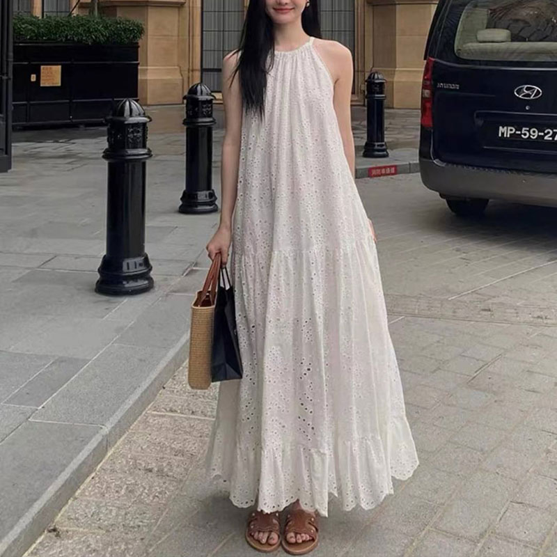 ANNAS 正韓 特價便宜款 實拍 度假長洋裝 蕾絲燒花 長裙 削尖洋裝 海島渡假 浪漫女神性感 7