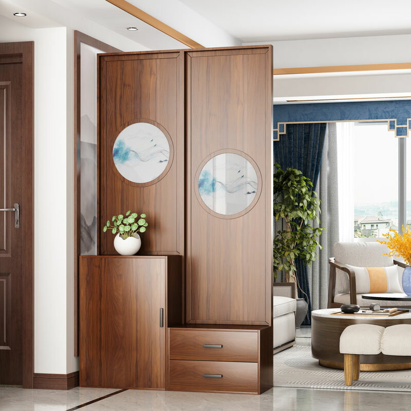 新中式 屏風 隔斷 櫃進門鞋櫃現代簡約木質 裝飾櫃客廳 入戶間 廳玄關 櫃