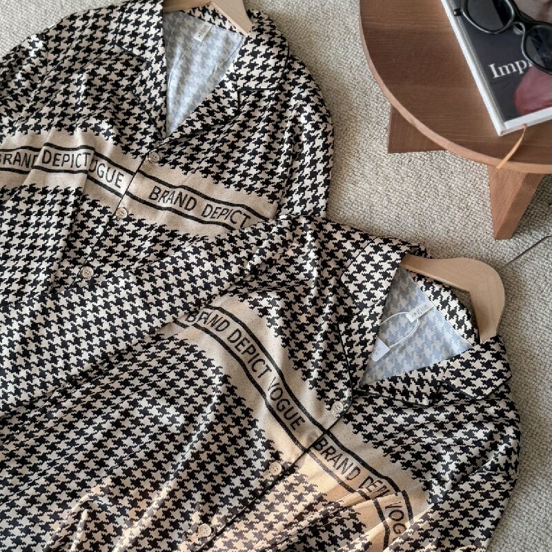 情侶睡衣家居服套裝-千鳥格紋冰絲長褲男女休閒服74kl61【獨家進口】【米蘭精品】
