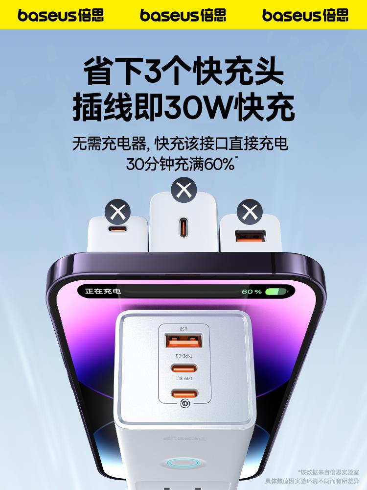 倍思多功能插座面板多孔轉換器桌面插線板插排usb充電排插接線板【Snowbelle優選】