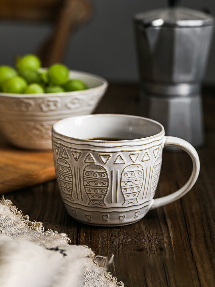 高顏值復古陶瓷馬克杯手繪ins風茶杯家用小眾咖啡杯子高級感