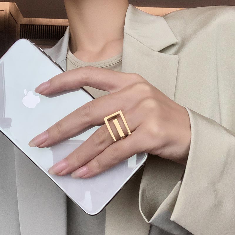 輕奢簡約金色方形戒指女ins潮韓版時尚高級感指環網紅冷淡風手飾