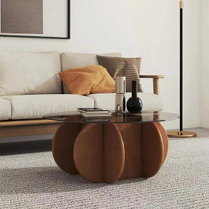 【免運】可開發票 輕奢玻璃茶幾現代簡約小戶型客廳圓形實木家用創意設計沙發邊幾桌