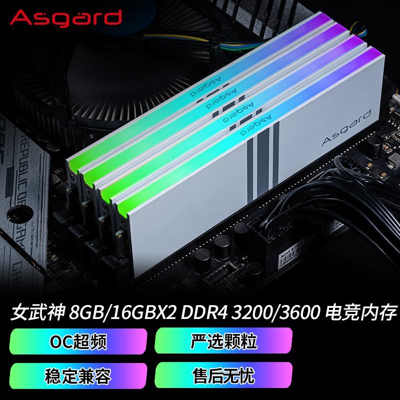 阿斯加特DDR4 32G(16GX2) 3200 3600臺式機內存條 女武神 RGB燈條【北歐居家生活】