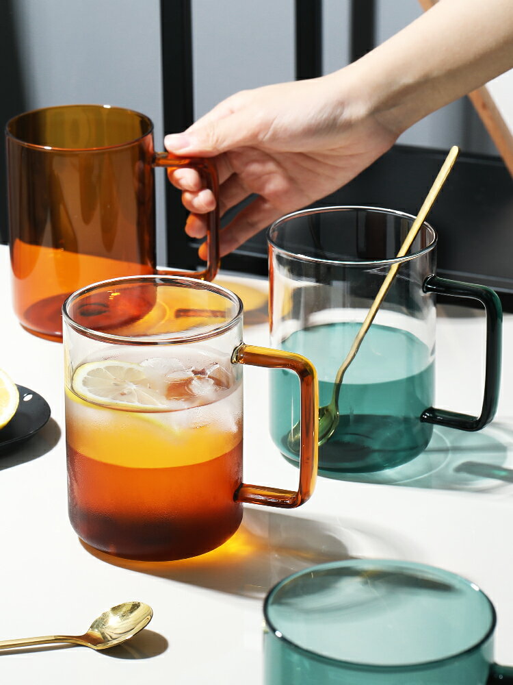 半房 ins簡約透明玻璃水杯耐熱玻璃杯辦公室泡茶茶杯創意果汁杯子
