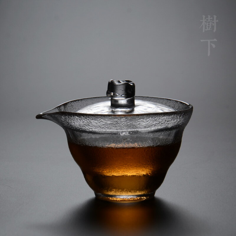 日式手工磨砂玻璃三才蓋碗茶杯耐熱手抓壺泡茶器功夫茶具茶壺茶道1入