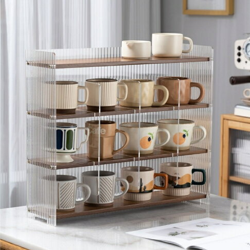 免運 公司貨 附發票 馬克杯收納架 桌上收納櫃 透明壓克力杯子收納架分層置物架 桌面水杯 茶杯 咖啡杯九宮格防塵杯架 實木三層 四層隔層杯子櫃特惠/快速出貨B0830 0