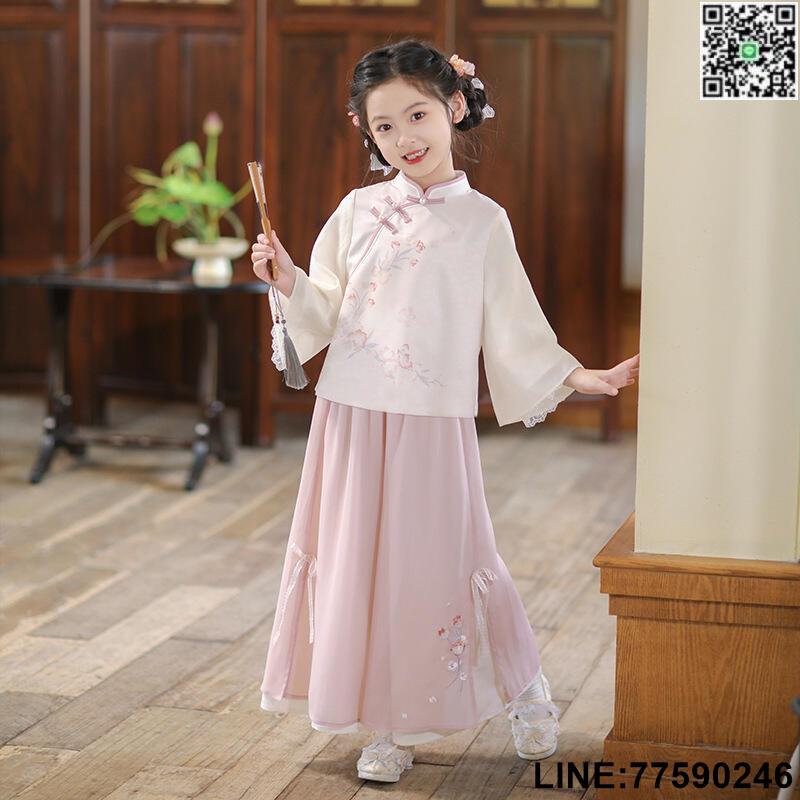 【歡樂購】漢服女童春秋2024新款兒童新中式國風套裝秋古風中秋節古裝改良