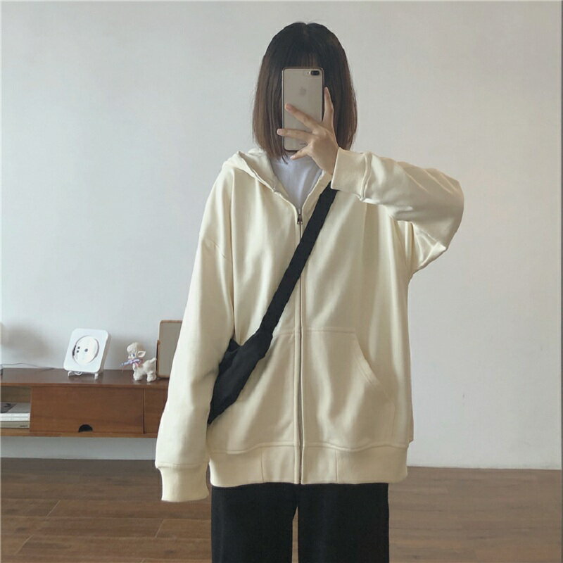 oversize衛衣女春秋連帽薄款外套寬松學生開衫甜酷上衣ins潮