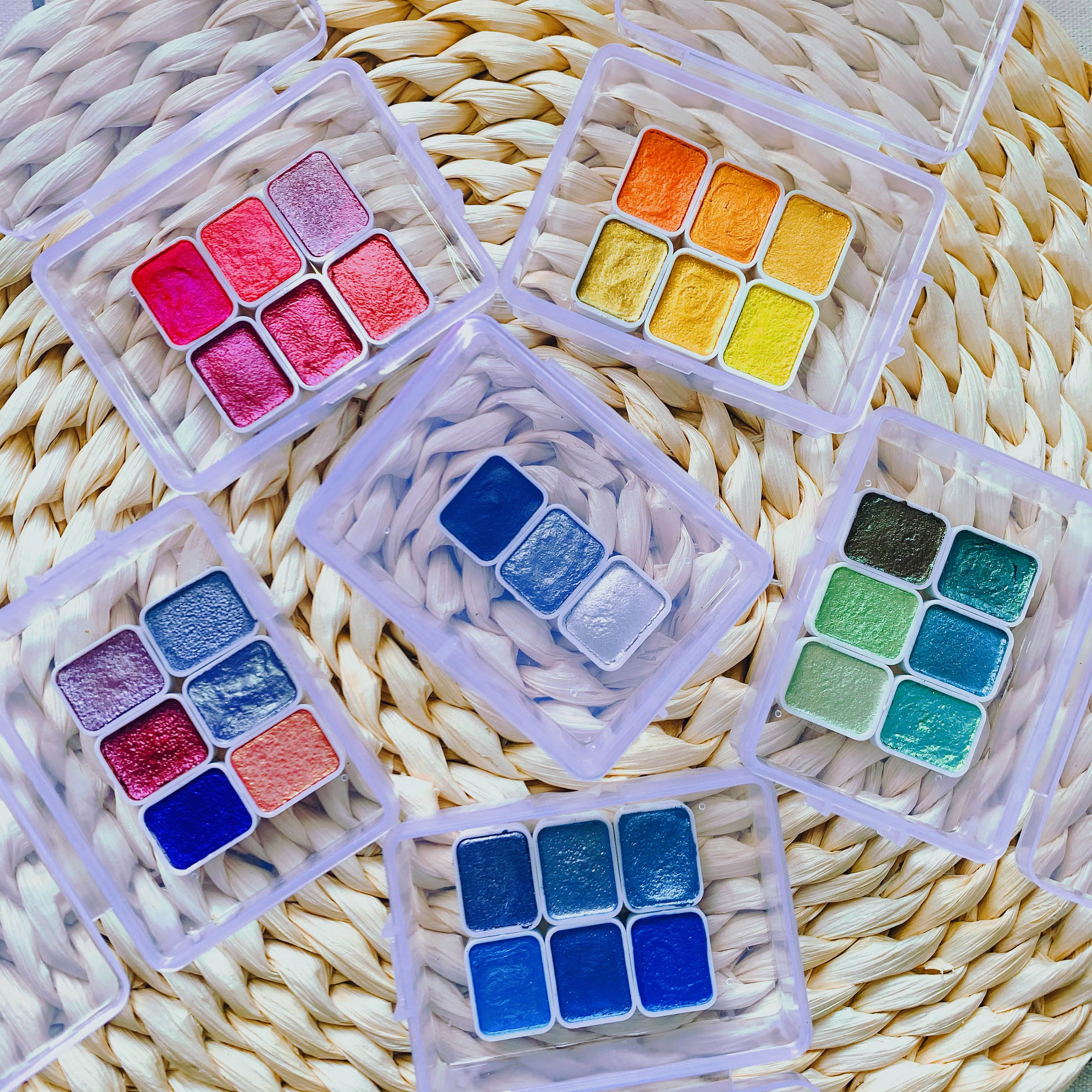 【6色】珠光色固體水彩顏料分裝格盒裝水粉美術美甲diy上色【不二雜貨】