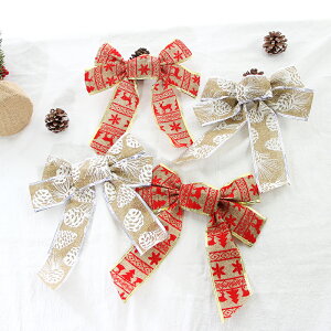 圣誕樹掛飾手工蝴蝶結紅色棉麻布結端午節禮物盒門藤條花環裝飾