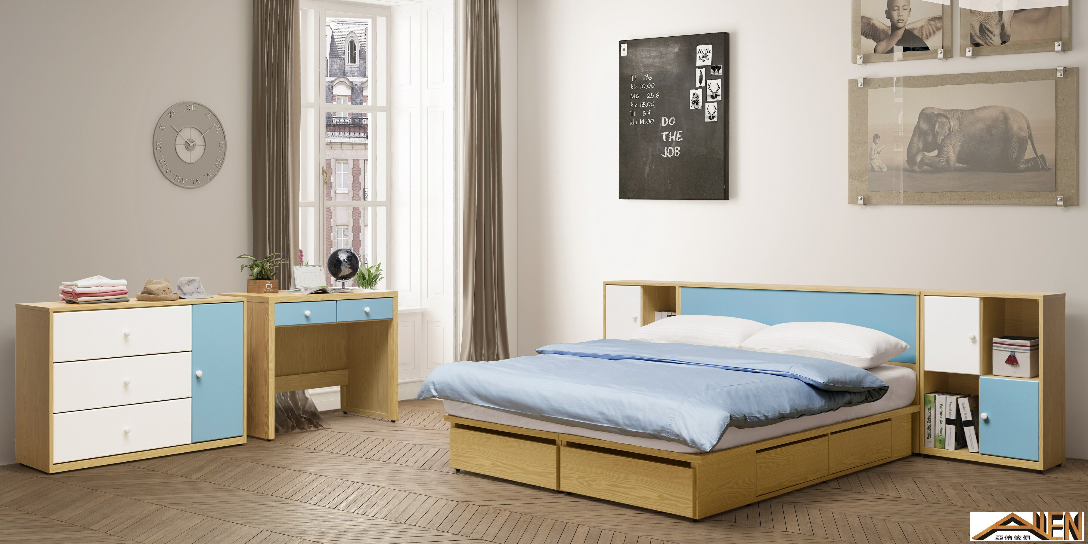 亞倫傢俱*傑蘿5尺床頭箱 藍色 1