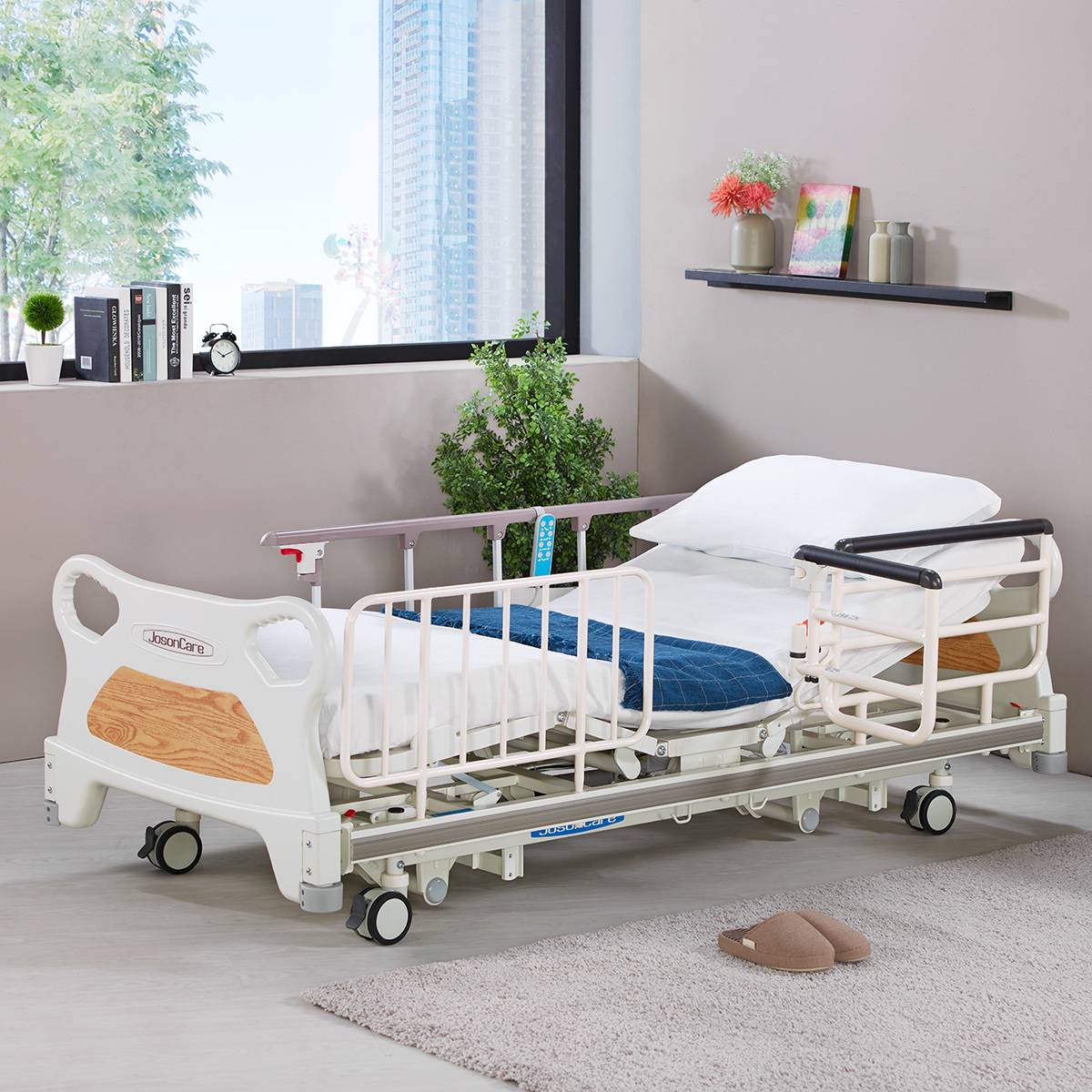【三馬達電動床】 強盛興居家安養型電動床 ES-02JH床包中單枕頭餐桌全套