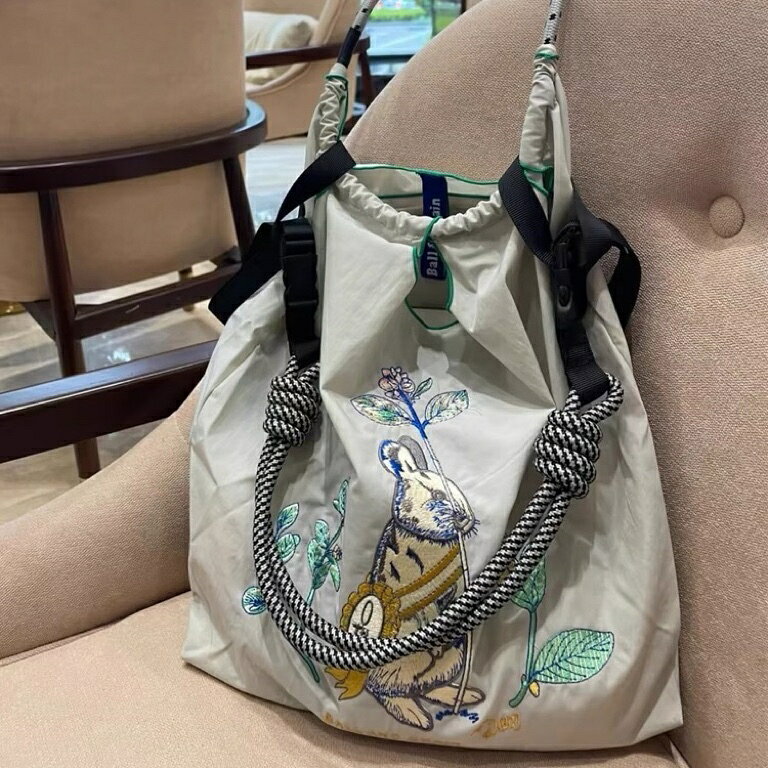 『百貨屋二號』日系自制ball chain環保購物袋尼龍布刺繡花手提帆布包尼龍購物袋