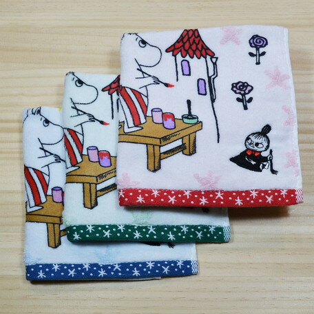 嚕嚕米 畫畫 純棉 25*25cm毛巾(白星藍邊) MOOMIN 日貨 正版授權J00012876