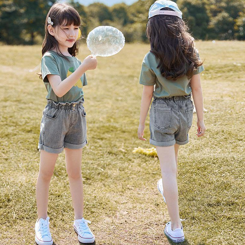 女童夏裝套夏季牛仔短褲兩件套 韓版衣服兒童短袖【淘夢屋】