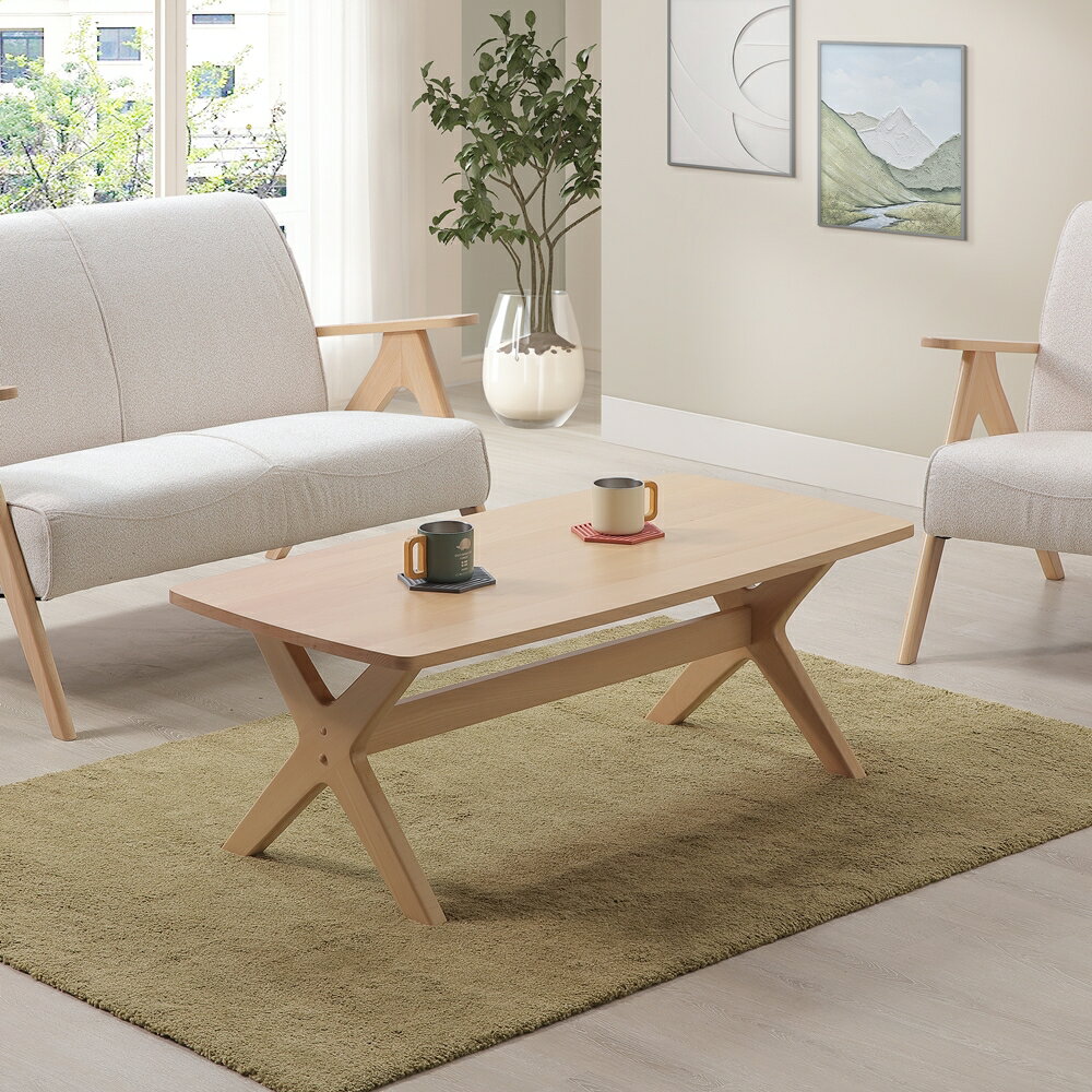 【直人木業】NEWONE 山毛櫸木全實木茶几/原木色120cm#熱門收藏家具 1