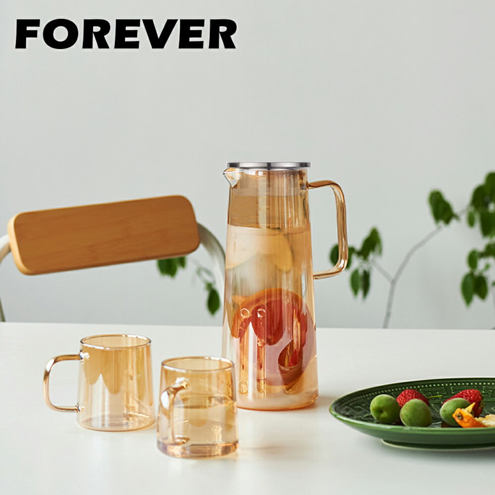 玫瑰金耐熱玻璃壺把手水壺1350ML 【日本FOREVER】耐熱玻璃壺 冷水壺 高硼矽玻璃壺 水瓶 玻璃壺 玻璃水壺 茶壺 冷萃咖啡壺 花茶壺 把手水壺 水壺