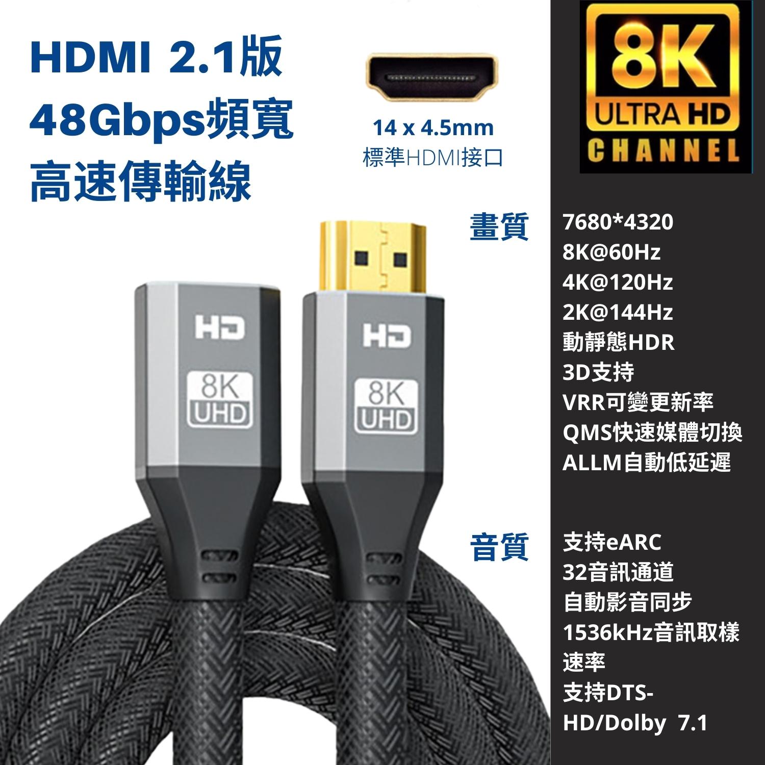 [4玉山網現貨] HDMI 2.1 公對母 延長線 -8K 60Hz 4K 120Hz UHD 影音視訊線 鍍金接頭鋁合金外殼 PS5 Xbox Series X S (PP3)HD249 1