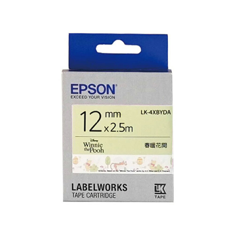EPSON 小熊維尼系列 LK-4XBYDA 白底黑字 12mm 標籤帶 S654485 適用 LW-K400/LW-C410/LW-K420 LW-500/LW-600P/LW-K600/LW-700/LW-Z900