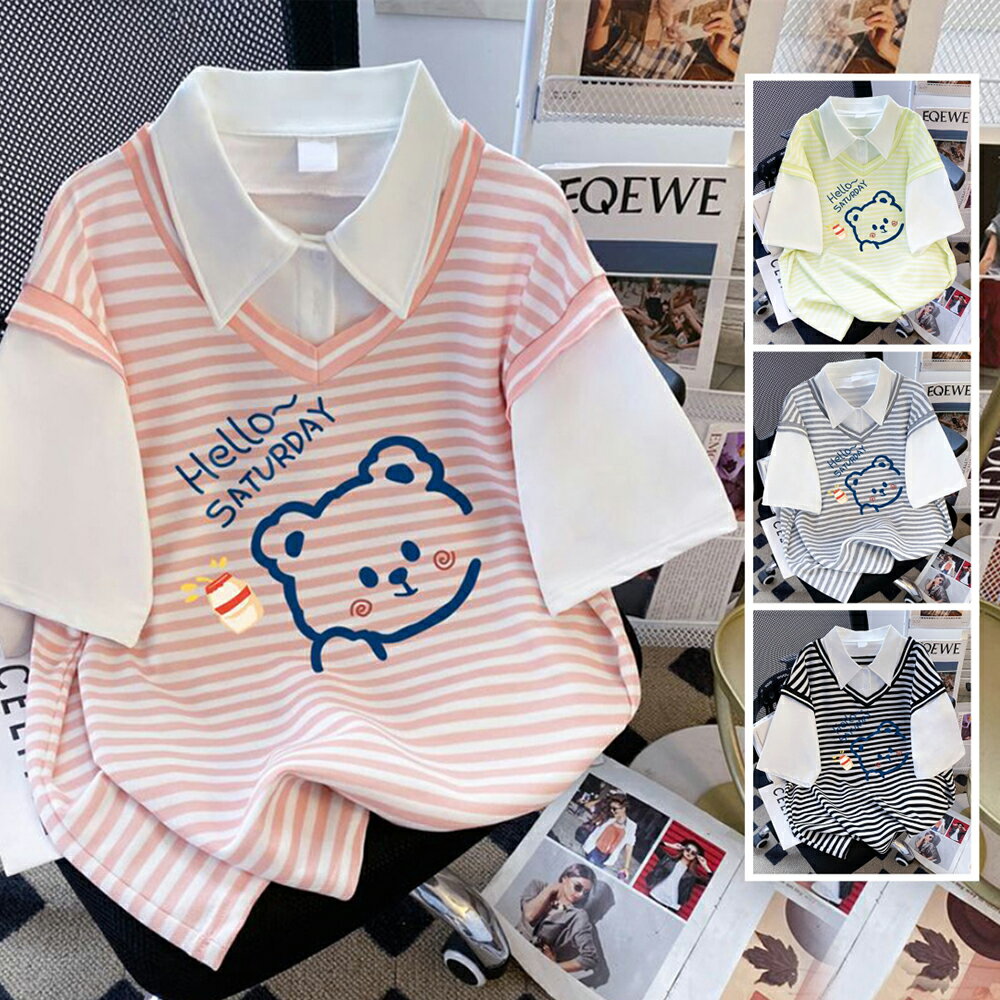 ＊ORead＊條紋純棉POLO衫印花上衣(4色M~2XL)