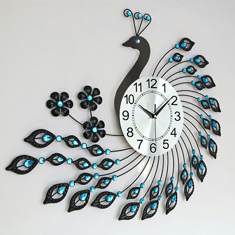 時鐘 鬧鐘 鐘錶 孔雀鐘 表壁掛鐘 客廳簡約現代時尚創意時鐘 歐式個性靜音裝飾石英鐘 全館免運