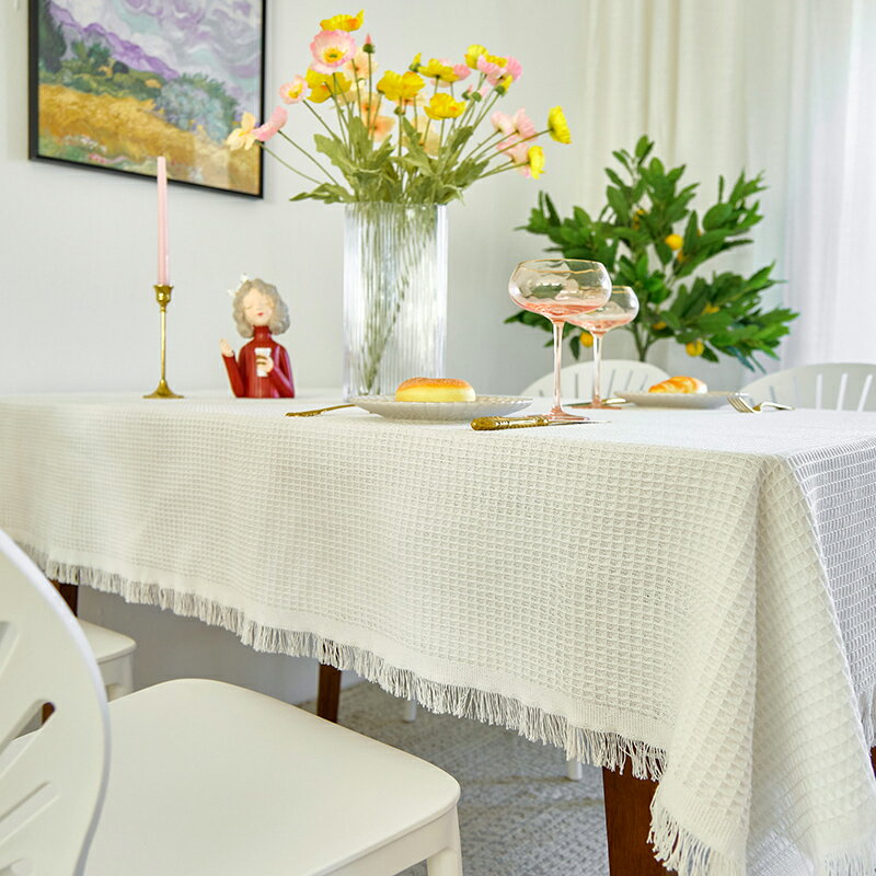法式桌布ins蕾絲餐桌布白色圓形茶幾臺布長方形沙發蓋布高級感