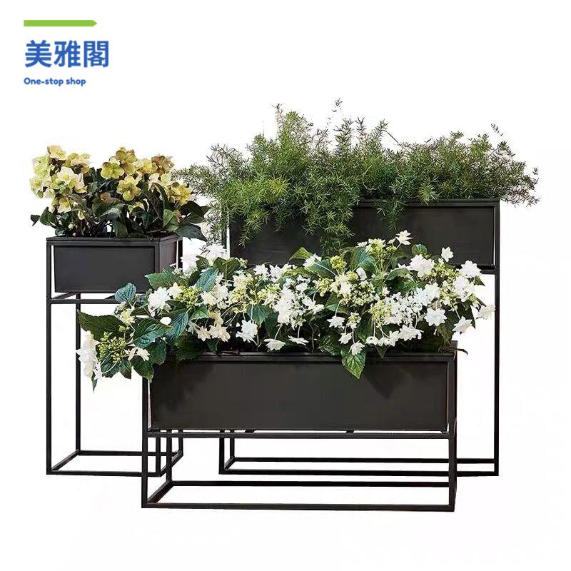 花箱 花盆 種植箱 養殖箱 花架 室外戶外餐廳綠植落地式新款花箱花槽長方形開業花園黑色簡約北歐 八折減免 特價出 可開發票【hua/18】
