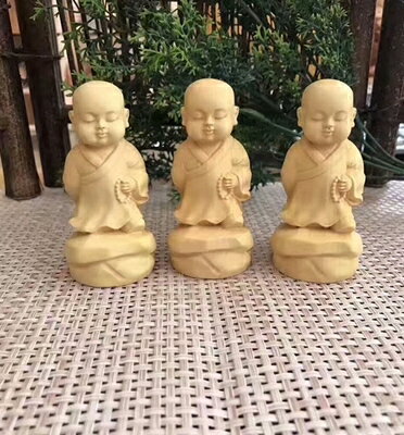 黃楊木雕刻家居飾品汽車小擺件創意手工藝禮品小沙彌和尚寧靜致遠1入
