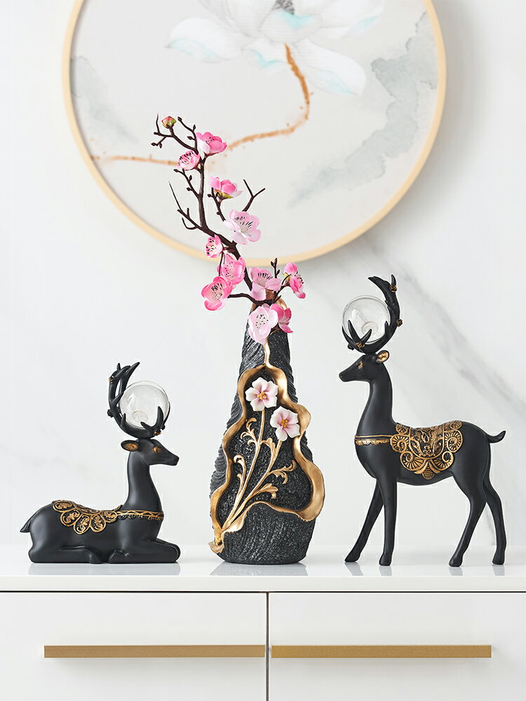 新中式鹿擺件家居客廳玄關電視柜工藝品擺設創意辦公室桌面裝飾品